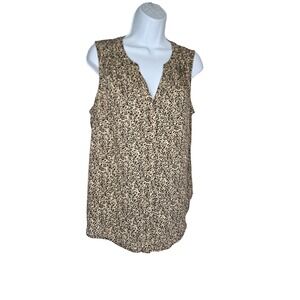 Apt. 9 Sleeveless Blouse L Leopard Print Split Neck Boho Cottagecore Top